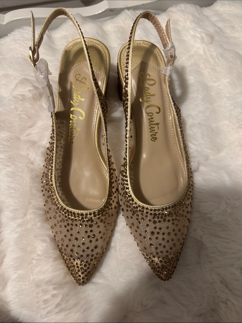 Lady Couture Gold Embellished Slingback Heels, never worn